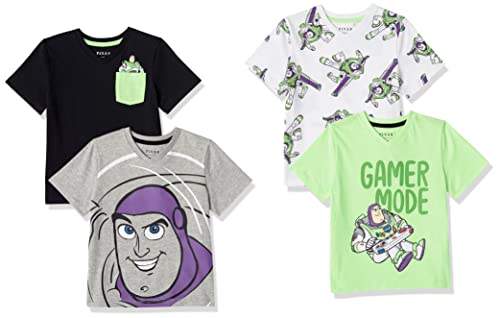 Amazon Essentials Disney | Marvel | Star Wars Jungen Kurzärmelige T-Shirts mit V-Ausschnitt, 4er-Pack, Neon/Toy Story Freunde, 8 Jahre von Amazon Essentials
