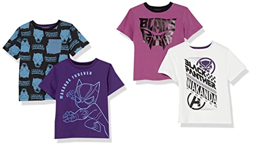 Amazon Essentials Disney | Marvel | Star Wars Jungen Kurzärmlige T-Shirts (zuvor Spotted Zebra), 4er-Pack, Marvel Black Panther, 9 Jahre von Amazon Essentials