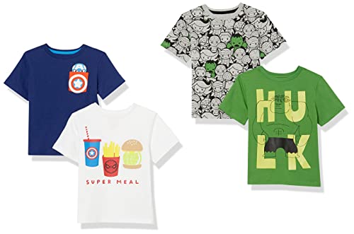 Amazon Essentials Disney | Marvel | Star Wars Jungen Kurzärmlige T-Shirts (zuvor Spotted Zebra), 4er-Pack, Marvel Hulk, 6-7 Jahre von Amazon Essentials