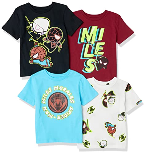 Amazon Essentials Disney | Marvel | Star Wars Jungen Kurzärmlige T-Shirts (zuvor Spotted Zebra), 4er-Pack, Marvel Miles Morales, 3 Jahre von Amazon Essentials