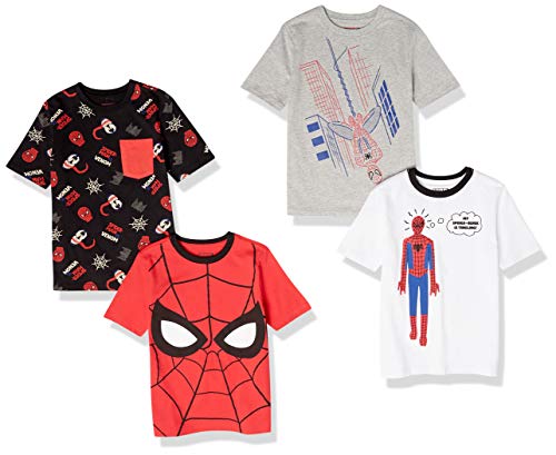 Amazon Essentials Disney | Marvel | Star Wars Jungen Kurzärmlige T-Shirts (zuvor Spotted Zebra), 4er-Pack, Marvel Spiderman Aufdruck, 8 Jahre von Amazon Essentials