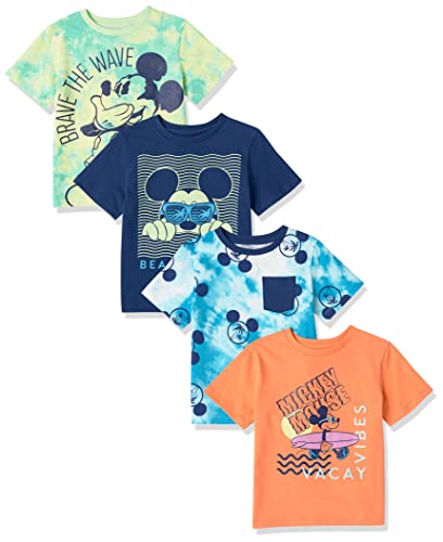 Amazon Essentials Disney | Marvel | Star Wars Jungen Kurzärmlige T-Shirts (zuvor Spotted Zebra), 4er-Pack, Mickey/Strand, 3 Jahre von Amazon Essentials