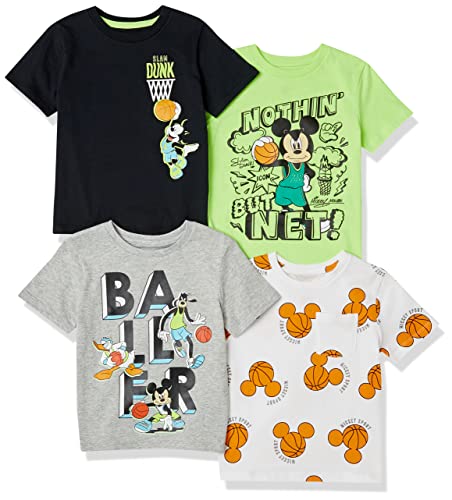 Amazon Essentials Disney | Marvel | Star Wars Jungen Kurzärmlige T-Shirts (zuvor Spotted Zebra), 4er-Pack, Mickey Basketball, 4 Jahre von Amazon Essentials