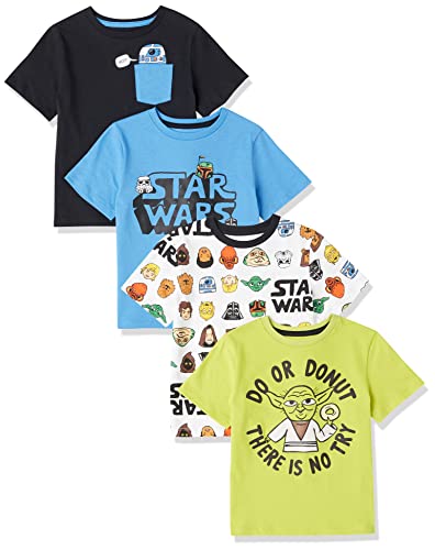 Amazon Essentials Disney | Marvel | Star Wars Jungen Kurzärmlige T-Shirts (zuvor Spotted Zebra), 4er-Pack, Star Wars/Donut, 2 Jahre von Amazon Essentials