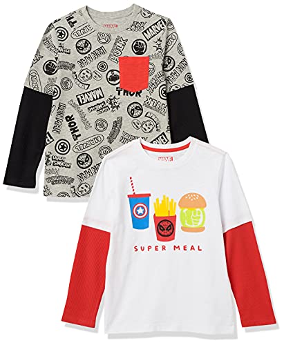 Amazon Essentials Disney | Marvel | Star Wars Jungen Langärmelige 2-In-1-T-Shirts (Früher Spotted Zebra), 2er-Pack, Fun-Food/Marvel, 5 Jahre von Amazon Essentials