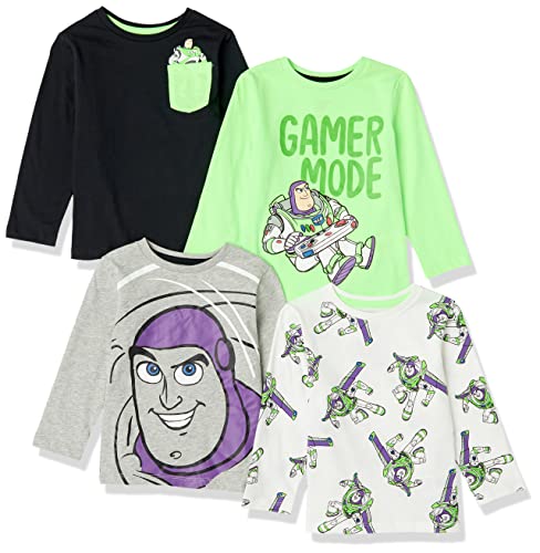Amazon Essentials Disney | Marvel | Star Wars Jungen Langärmlige T-Shirts (zuvor Spotted Zebra), 4er-Pack, Neon/Toy Story Freunde, 5 Jahre von Amazon Essentials