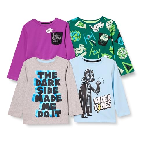 Amazon Essentials Disney | Marvel | Star Wars Jungen Langärmlige T-Shirts (zuvor Spotted Zebra), 4er-Pack, Star Wars Vader, 4 Jahre von Amazon Essentials