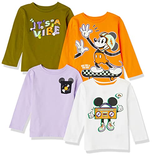 Amazon Essentials Disney | Marvel | Star Wars Jungen Langärmlige T-Shirts (zuvor Spotted Zebra), 4er-Pack, Mickey Vibes, 9 Jahre von Amazon Essentials