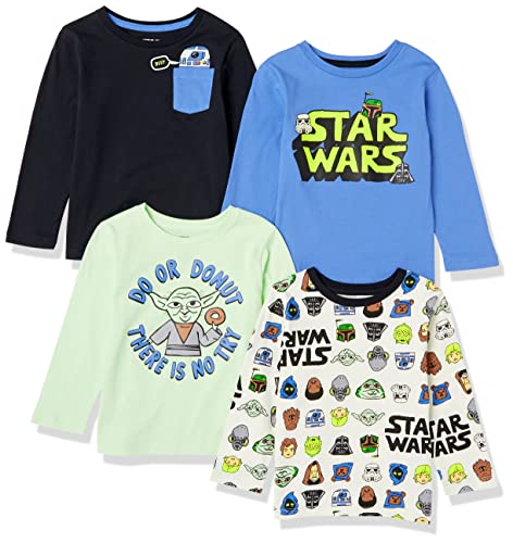 Amazon Essentials Disney | Marvel | Star Wars Jungen Langärmlige T-Shirts (zuvor Spotted Zebra), 4er-Pack, Star Wars Logo, 4 Jahre von Amazon Essentials