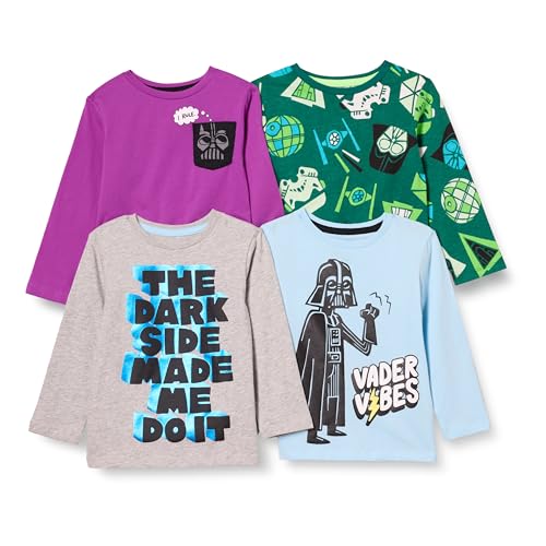 Amazon Essentials Disney | Marvel | Star Wars Jungen Langärmlige T-Shirts (zuvor Spotted Zebra), 4er-Pack, Star Wars Vader, 2 Jahre von Amazon Essentials