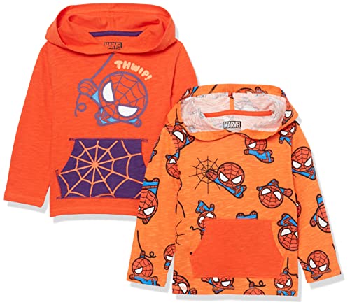 Amazon Essentials Disney | Marvel | Star Wars Jungen Leichte, Langärmelige T-Shirts mit Kapuze, 2er-Pack, Marvel Spider-Man, 2 Jahre von Amazon Essentials