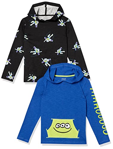 Amazon Essentials Disney | Marvel | Star Wars Jungen Leichte, Langärmelige T-Shirts mit Kapuze, 2er-Pack, Toy Story Weltraum, 6-7 Jahre von Amazon Essentials