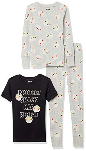 Amazon Essentials Disney | Marvel | Star Wars Jungen Pyjama-Set (Früher Spotted Zebra), 2er-Pack, Schwarz/Grau Star Wars Child, 4 Jahre von Amazon Essentials