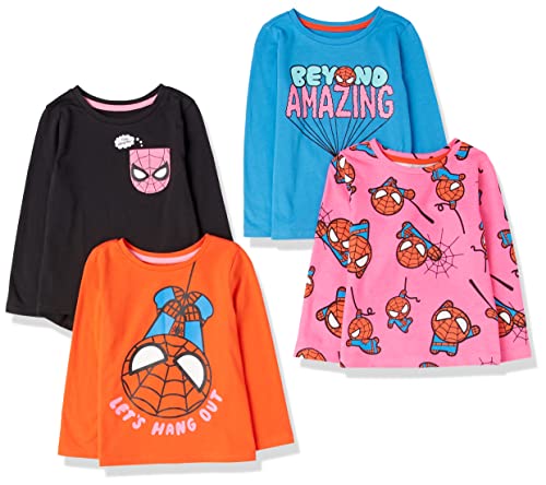 Amazon Essentials Disney | Marvel | Star Wars Mädchen Langärmlige T-Shirts (zuvor Spotted Zebra), 4er-Pack, Marvel Spider-Man, 2 Jahre von Amazon Essentials