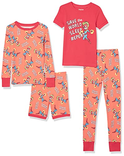 Amazon Essentials Disney | Marvel | Star Wars Mädchen Pyjama-Set-Auslauffarben, Orange/Red, Marvel Captain America, 4 Jahre von Amazon Essentials