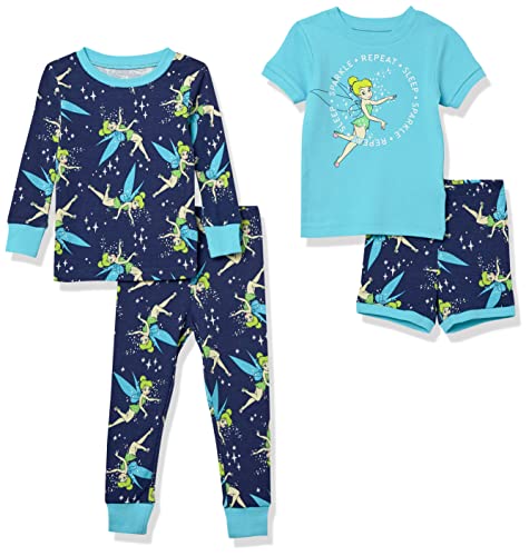 Amazon Essentials Disney | Marvel | Star Wars Mädchen Pyjama-Set, 4-Teilig (Zuvor Spotted Zebra), Tinker Bell Sparkle, 3 Jahre von Amazon Essentials