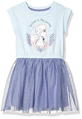 Amazon Essentials Disney | Marvel | Star Wars Mädchen Tutu-Strickkleider mit kurzen Ärmeln - Auslauffarben, Blau Frozen 2 Fearless, 10 Jahre von Amazon Essentials