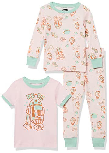 Amazon Essentials Disney | Marvel | Star Wars | Princess Baby Mädchen Eng anliegender Baumwoll-Schlafanzug, 3er-Pack, 3-teiliges Star Wars Pink R2-d2 Set, 12 Monate von Amazon Essentials