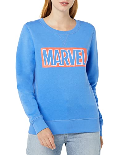 Amazon Essentials Disney | Marvel | Star Wars | Princess Damen Fleece-Sweatshirts mit Rundhalsausschnitt, Marvel Logo, S von Amazon Essentials