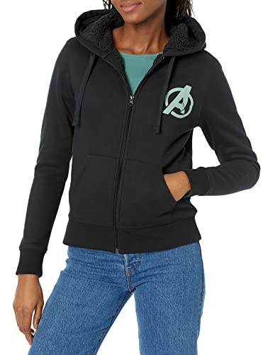 Amazon Essentials Disney | Marvel | Star Wars | Princess Damen Hoodies mit Sherpa-Fleece-Futter und durchgehendem Reißverschluss, Avengers Logo, L von Amazon Essentials