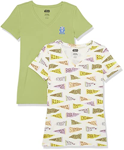 Amazon Essentials Disney | Marvel | Star Wars | Princess Damen Kurzärmeliges T-Shirt mit V-Ausschnitt, Klassischer Schnitt, 2er-Pack, Star Wars Pennant, S Amazon Essentials Disney | Marvel | Star Wars | Princess Damen Kurzärmeliges T-Shirt mit V-Ausschnitt, Klassischer Schnitt, 2er-Pack, Star Wars Pennant, S von Amazon Essentials