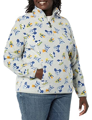 Amazon Essentials Disney | Marvel | Star Wars | Princess Damen Polar-Fleece-Mockjacken mit Viertelreißverschluss, Mickey und Freunde, XS von Amazon Essentials