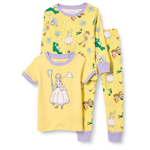 Amazon Essentials Disney | Marvel | Star Wars | Princess Mädchen Eng anliegender Baumwoll-Schlafanzug, 3er-Pack, 3-teiliges Toy Story BO Peep Set, 8 Jahre von Amazon Essentials