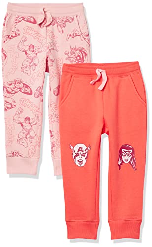 Amazon Essentials Disney | Marvel | Star Wars | Princess Mädchen Fleece-Jogginghose, 2er-Pack, Rosa Marvel Avengers, 5 Jahre von Amazon Essentials