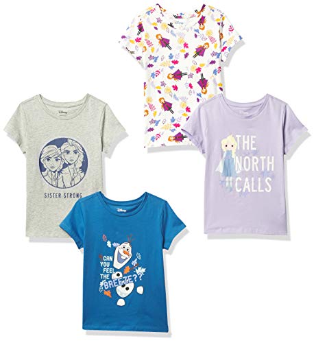 Amazon Essentials Disney | Marvel | Star Wars | Frozen | Princess Mädchen Kurzärmelige T-Shirts, 4er-Pack, Grau/Purpur/Blau/Frozen 2 Stronger Together, 10 Jahre von Amazon Essentials