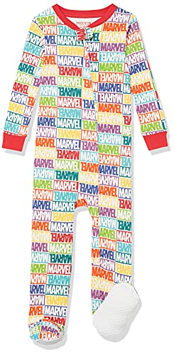 Amazon Essentials Disney | Marvel | Star Wars Unisex Baby Eng anliegender Pyjama aus Baumwolle mit Fuß, Marvel Holiday Bricks - Sleep & Play, 0-3 Monate von Amazon Essentials