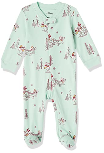 Amazon Essentials Disney | Marvel | Star Wars Unisex Baby Eng anliegender Pyjama aus Baumwolle mit Fuß, Mickey Winter - Sleep & Play, 6-9 Monate von Amazon Essentials