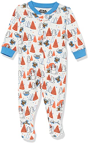 Amazon Essentials Disney | Marvel | Star Wars Unisex Baby Eng anliegender Pyjama aus Baumwolle mit Fuß, White Star Wars Mando, 3-6 Monate von Amazon Essentials