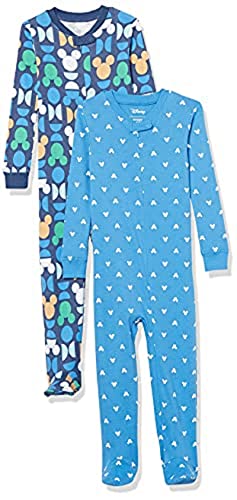 Amazon Essentials Disney | Marvel | Star Wars Unisex Baby Eng anliegender Pyjama aus Baumwolle mit Fuß, 2er-Pack, Mickey Oh Boy, 12 Monate von Amazon Essentials