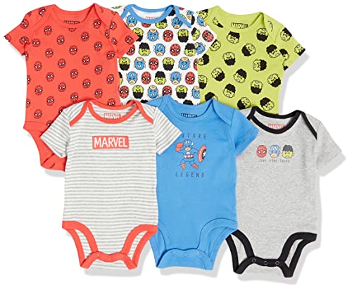 Amazon Essentials Disney | Marvel | Star Wars Unisex Baby Kurzärmelige Bodys, 6er-Pack, Marvel Friends, Frühchen von Amazon Essentials