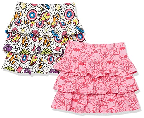 Amazon Essentials Disney | Marvel | Star Wars | Frozen | Princess Mädchen Scooter-Röcke aus Strick mit Rüschen, 2er-Pack, Rosa/Marvel, 4 Jahre von Amazon Essentials
