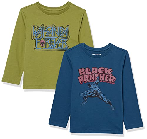 Amazon Essentials Disney | Marvel | Star Wars Jungen Langärmelige T-Shirts, 2er-Pack, Marvel Black Panther, 9 Jahre von Amazon Essentials