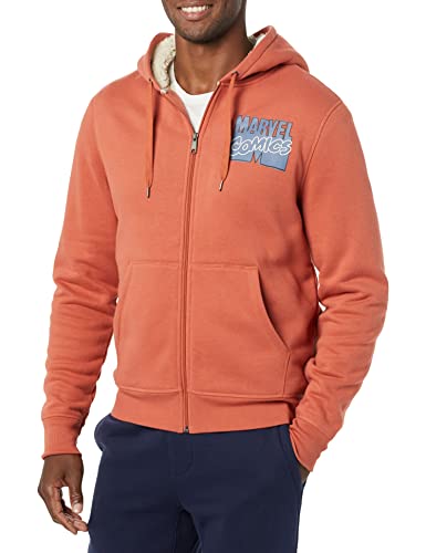 Amazon Essentials Disney | Marvel | Star Wars Herren Kapuzen-Sweatshirt mit Sherpa-Futter und durchgehendem Reißverschluss, Marvel Comic Logo, XXL von Amazon Essentials