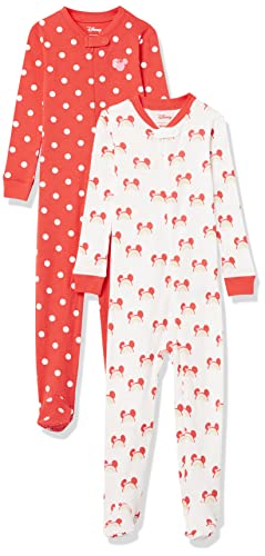 Amazon Essentials Disney | Marvel | Star Wars Unisex Baby Eng anliegender Pyjama aus Baumwolle mit Fuß, 2er-Pack, Rot Punkte/Weiß Minnie Regenbogen Chaser, 24 Monate von Amazon Essentials