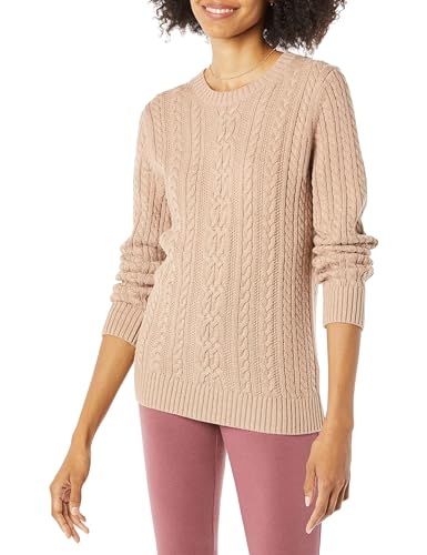 Amazon Essentials Damen Weicher Fisherman Cable Langarm-Pullover Mit Rundhalsausschnitt (In Übergröße Erhältlich), Taupe Meliert, XXL Große Größen von Amazon Essentials