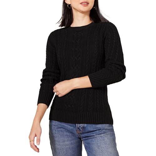 Amazon Essentials Damen Zopfstrick-Pullover Mit Langen Ärmeln Und Rundhalsausschnitt (Erhältlich In Übergröße), Schwarz, XS von Amazon Essentials