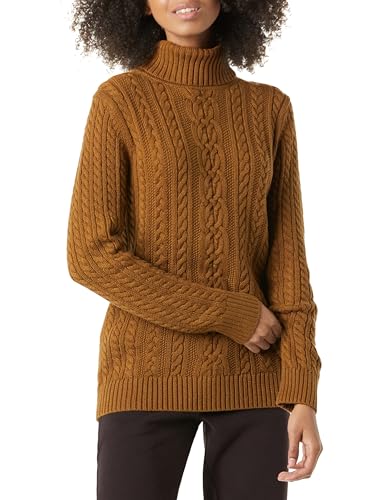 Amazon Essentials Damen Leichter Rollkragenpullover Mit Zopfmuster (Erhältlich In Übergröße), Dunkles Kastanienbraun Meliert, XXL von Amazon Essentials