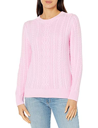 Amazon Essentials Damen Zopfstrick-Pullover Mit Langen Ärmeln Und Rundhalsausschnitt (Erhältlich In Übergröße), Hellrosa, L von Amazon Essentials