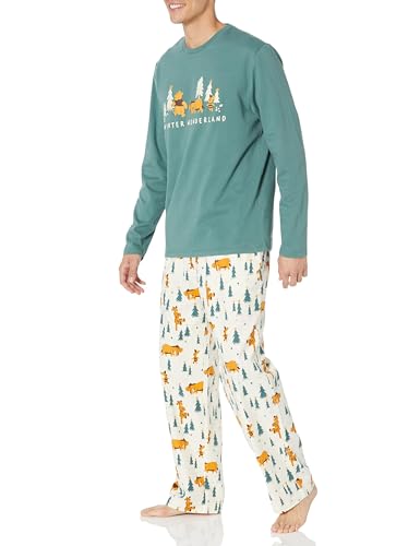 Amazon Essentials Disney Herren Eng anliegende Baumwoll-Schlafanzüge, 2er-Pack, Pooh Holiday Forest - Mens, S von Amazon Essentials