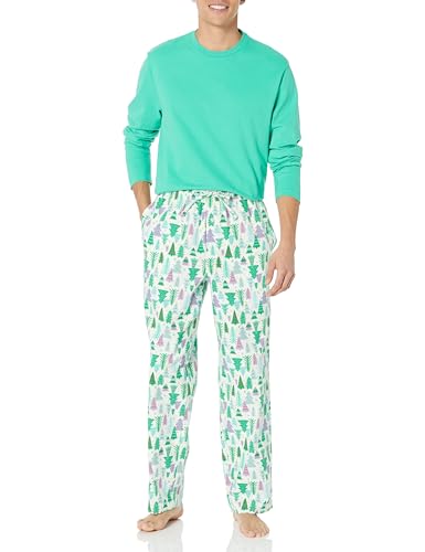 Amazon Essentials Herren Flanellhose und langärmeliges T-Shirt als Pyjama-Set, Ecru Weihnachtsbaum, 5XL Große Größen von Amazon Essentials