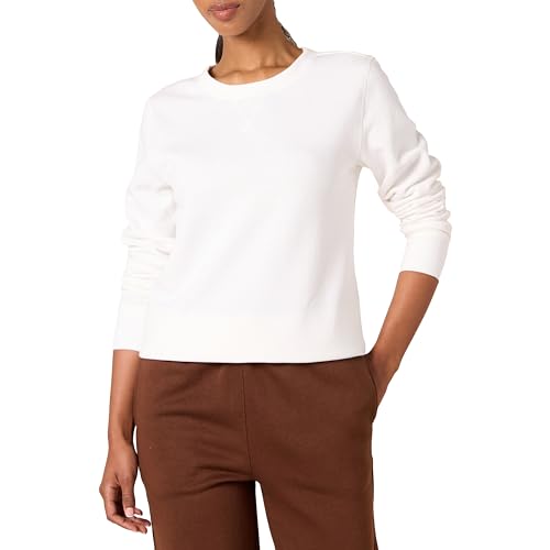 Amazon Essentials Damen Sweatshirt Aus French Terry Fleece Mit Rundhalsausschnitt (In Übergröße Erhältlich), Weiß, L von Amazon Essentials