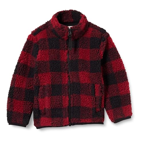 Amazon Essentials Jungen Sherpa-Jacke mit Polar-Fleece-Futter und durchgehendem Reißverschluss, Rot Exploded Buffalo Karo, 2 Jahre von Amazon Essentials