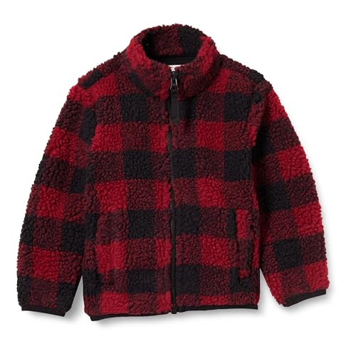 Amazon Essentials Jungen Sherpa-Jacke Mit Fleecefutter Und Durchgehendem Reißverschluss, Rot Exploded Buffalo Karo, 9 Jahre von Amazon Essentials