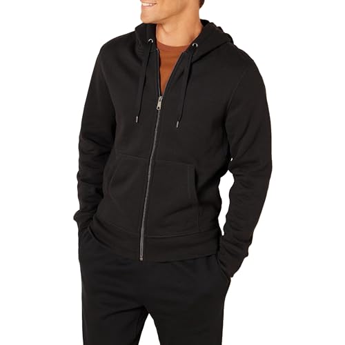 Amazon Essentials Herren Fleece-Sweatshirt mit durchgehendem Reißverschluss und Kapuze (erhältlich in Big & Tall), Schwarz, L von Amazon Essentials