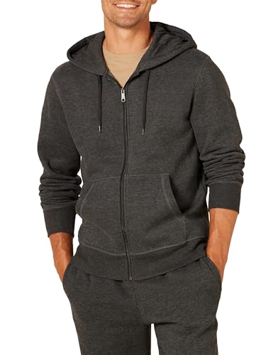 Amazon Essentials Herren Fleece-Sweatshirt mit durchgehendem Reißverschluss und Kapuze (erhältlich in Big & Tall), Dunkelgrau Meliert, M von Amazon Essentials