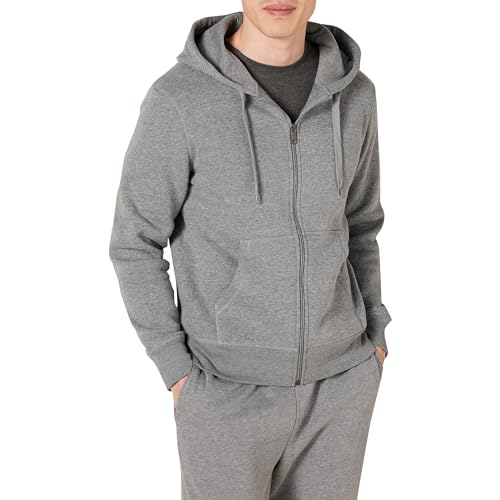 Amazon Essentials Herren Fleece-Sweatshirt mit durchgehendem Reißverschluss und Kapuze (erhältlich in Big & Tall), Hellgrau Meliert, L von Amazon Essentials